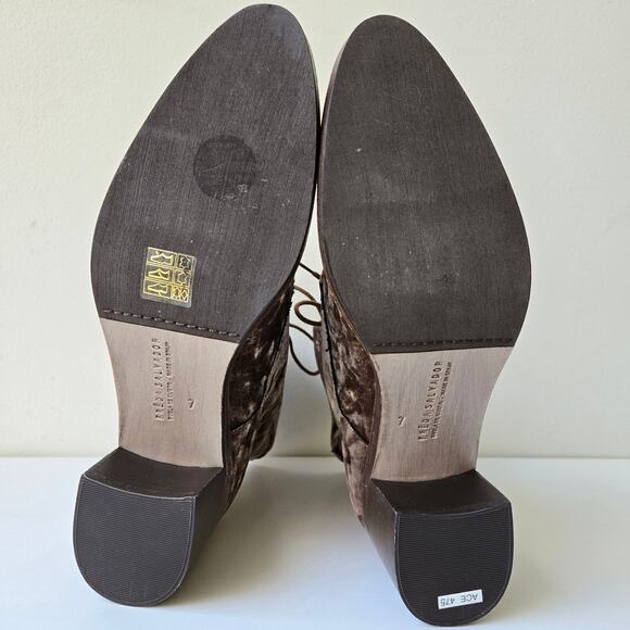 Freda Salvador NEW Ace Crushed Velvet Lace Up Mid Heel Taupe Brown Boots Size 7 - Picture 12 of 13